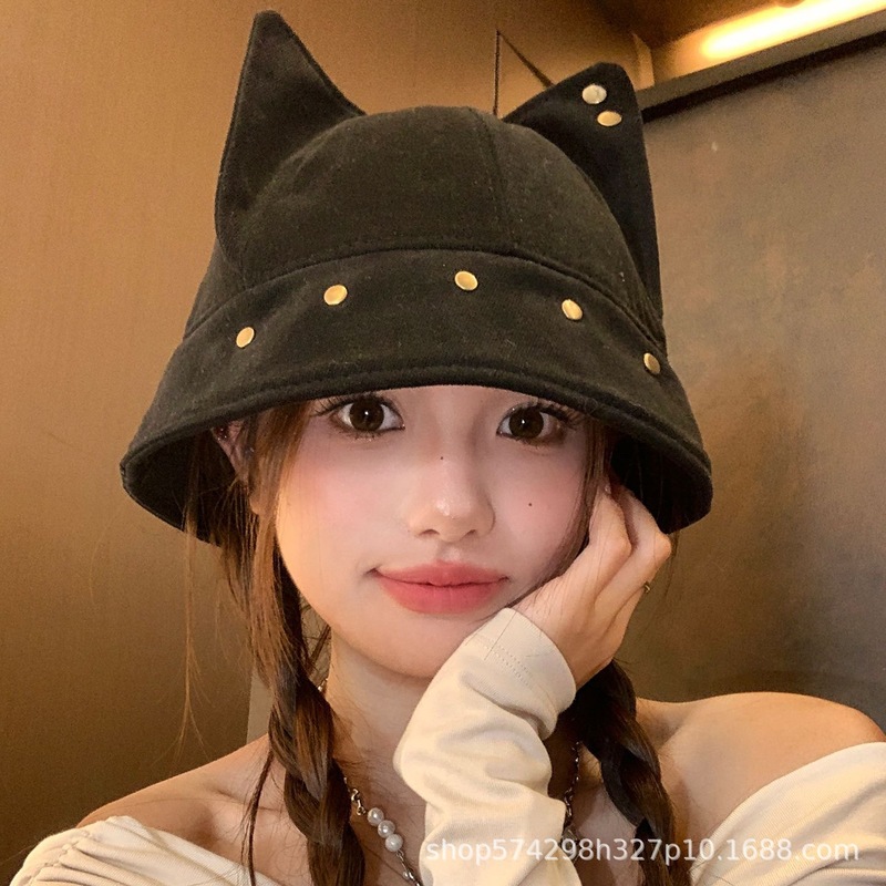 帽子女秋冬2026新款猫耳朵铆钉渔夫帽大头围显脸小外贸跨境亚马逊|undefined