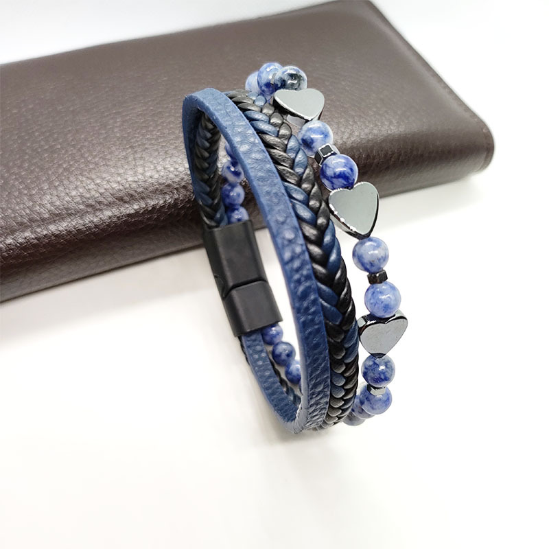 29g Weight Bracelets Classification Leather Rope Chain Material Twisted Rope Chain Chain Type 1 Piece Quantity Holiday, Daily Occasion Alloy, black gallstone Material Heart Shape Pattern All Seasons Season Men's Gender Retro Style Retro Heart Shape Alloy Black Gallstone Men's Bracelets Men Cord & Leather Bracelets 16