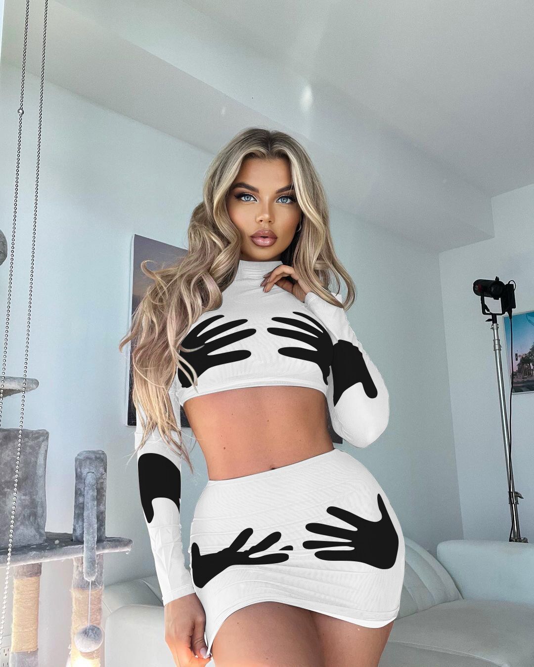 95g Weight Long Sleeve Sleeve Length Polyester Fabric Type Street Women'S Streetwear 3D Print Polyester Printing Skirt Co-ord Set Skirt Sets