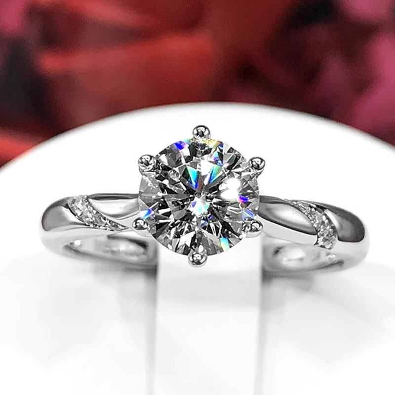 Classic Explosions Six Claw Imitation Moissanite Ring 1 karat Zircon 50 Points Engagement Wedding Light Luxury Simple Diamond Ring for Women