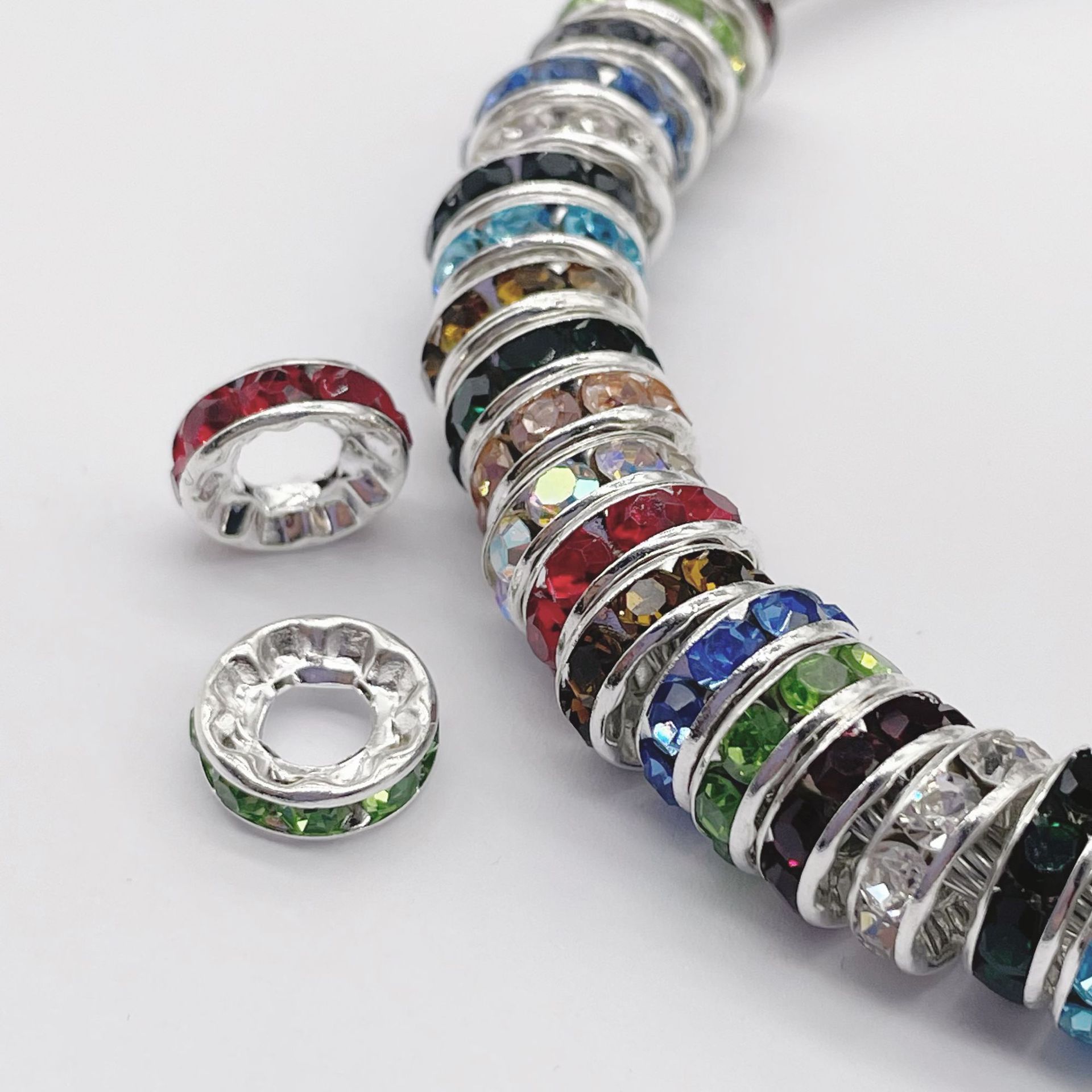 工厂直销大孔钻圈手工DIY饰品蛇骨链串珠隔珠铜镶A钻车轮圈10-15M