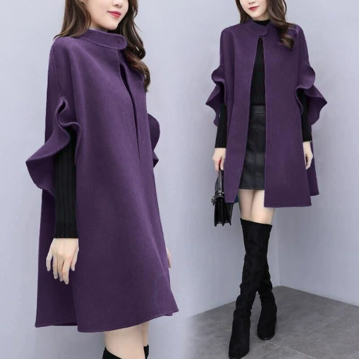 Демисезонное шерстяное пальто, однотонная куртка, тренчкот, plus size, британский стиль, А-силуэт