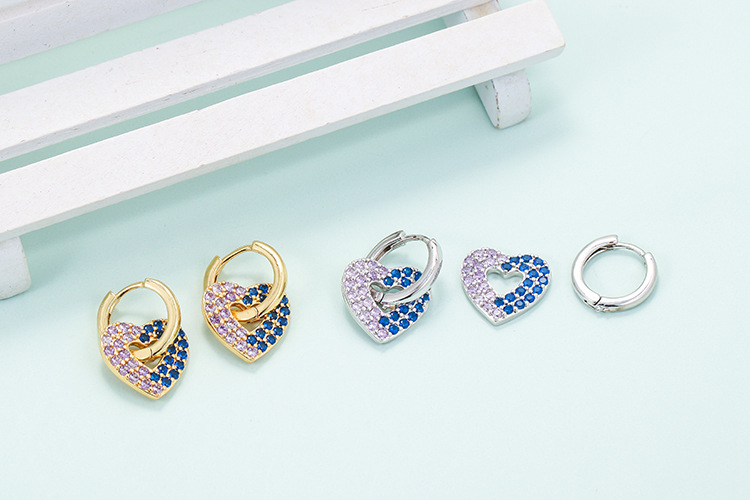 5g Weight Zircon Inlay Material Earrings Classification Housewarming, Anniversary, Business, Wedding, Travel, Birthday, Festival Occasion Fashion Contrast Color Zircon Heart-shaped Earrings