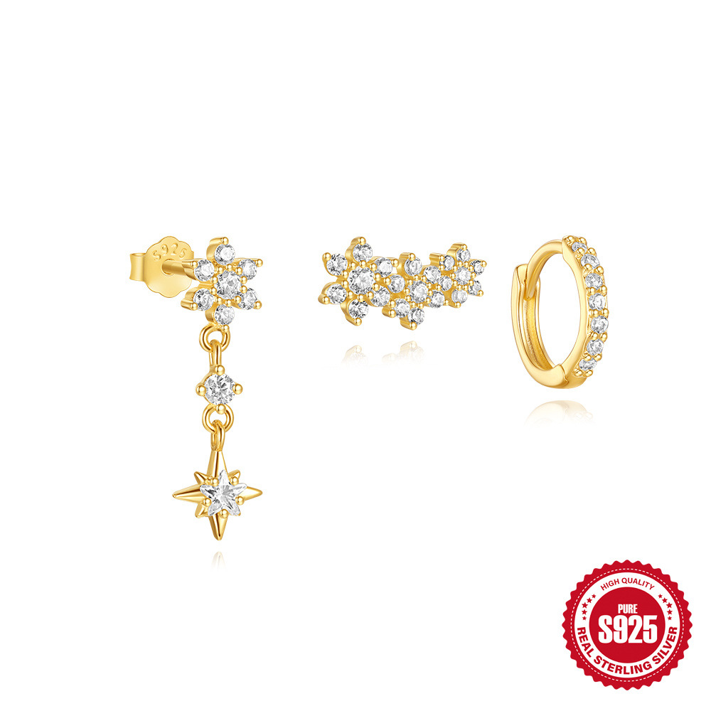 Exquisita mariposa flor mango estrella traje de tres piezas estilo ins S925 plata de ley diseño de nicho de alta calidad oreja de circón