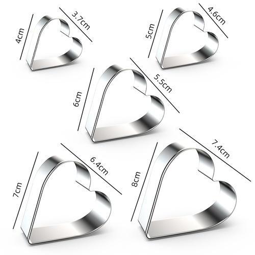 444Z stainless steel cake biscuit mold vegetable and fruit cutting heart-shaped love five-piece set fondant tool diy peach