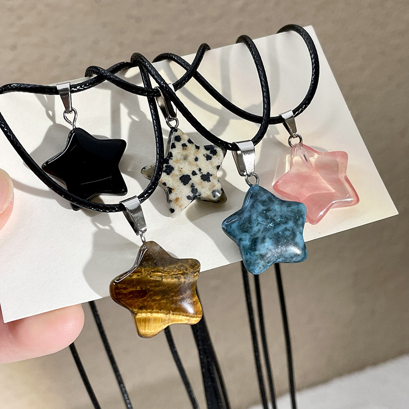 15g Weight Natural Stone Pendant Material Pendant Necklace Classification Leather Rope Chain Material 1 Piece Quantity Holiday, Daily Occasion natural stone, Leather rope Material Star Pattern Women's Gender Simple Style Style Simple Style Star Natural Stone Leather Rope Wholesale Pendant Necklace 3