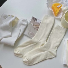 奶油白襪子女韓版中筒無骨襪日系JK細條紋堆堆襪黑色百搭棕色系