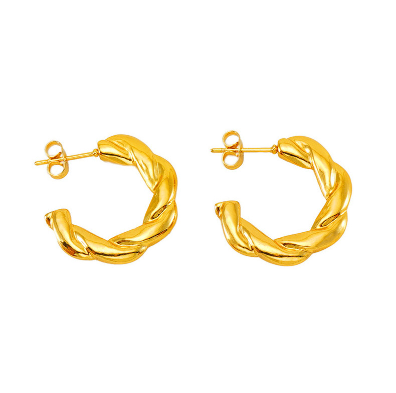 12g Weight 304 Stainless Steel Ear Needle Material 18K Gold Plated Plating Material 1 Pair Simple Style Bow Knot 304 Stainless Steel 18K Gold Plated Hoop Earrings