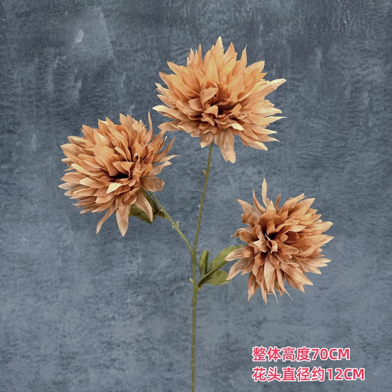 Flores artificiales, crisantemos de 3 cabezas, flores de seda, arreglo floral de crisantemo, accesorios de fotografía, flores falsas, ramo de flores para fotografía, decoración del hogar