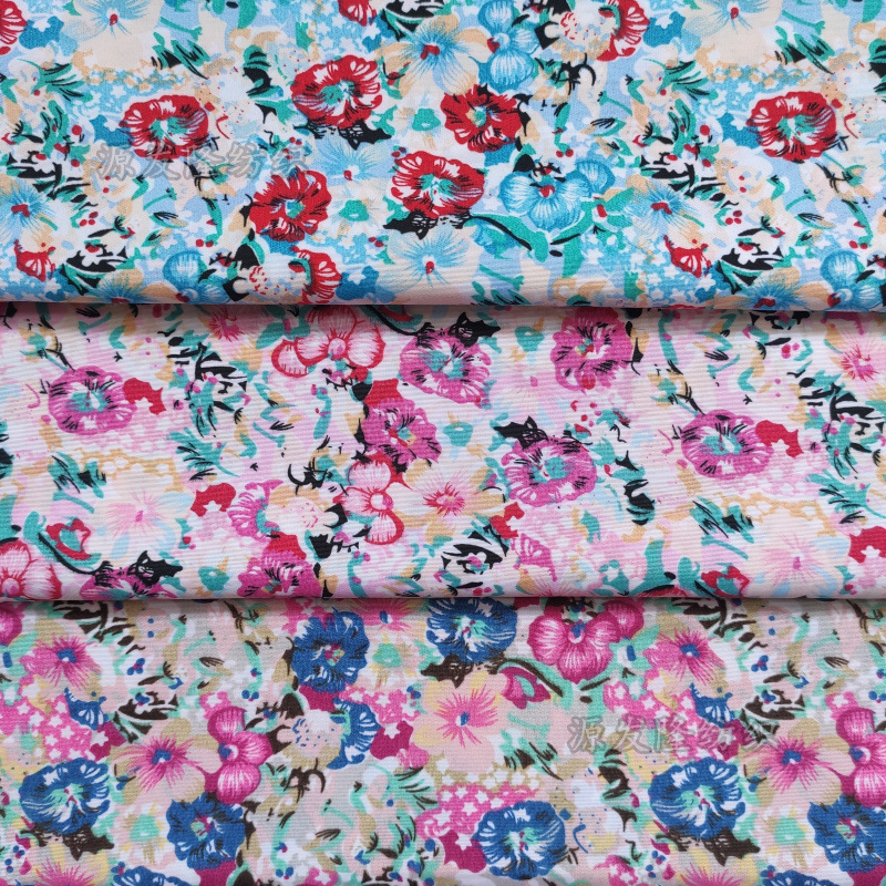 平纹桃皮绒印花布料 沙滩裤印花 箱包服装里布布料 涤纶小碎花布