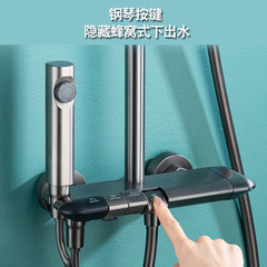 全銅白色花灑套裝淋浴家用花灑噴頭一套頂噴冷熱奶油風玉兔四檔