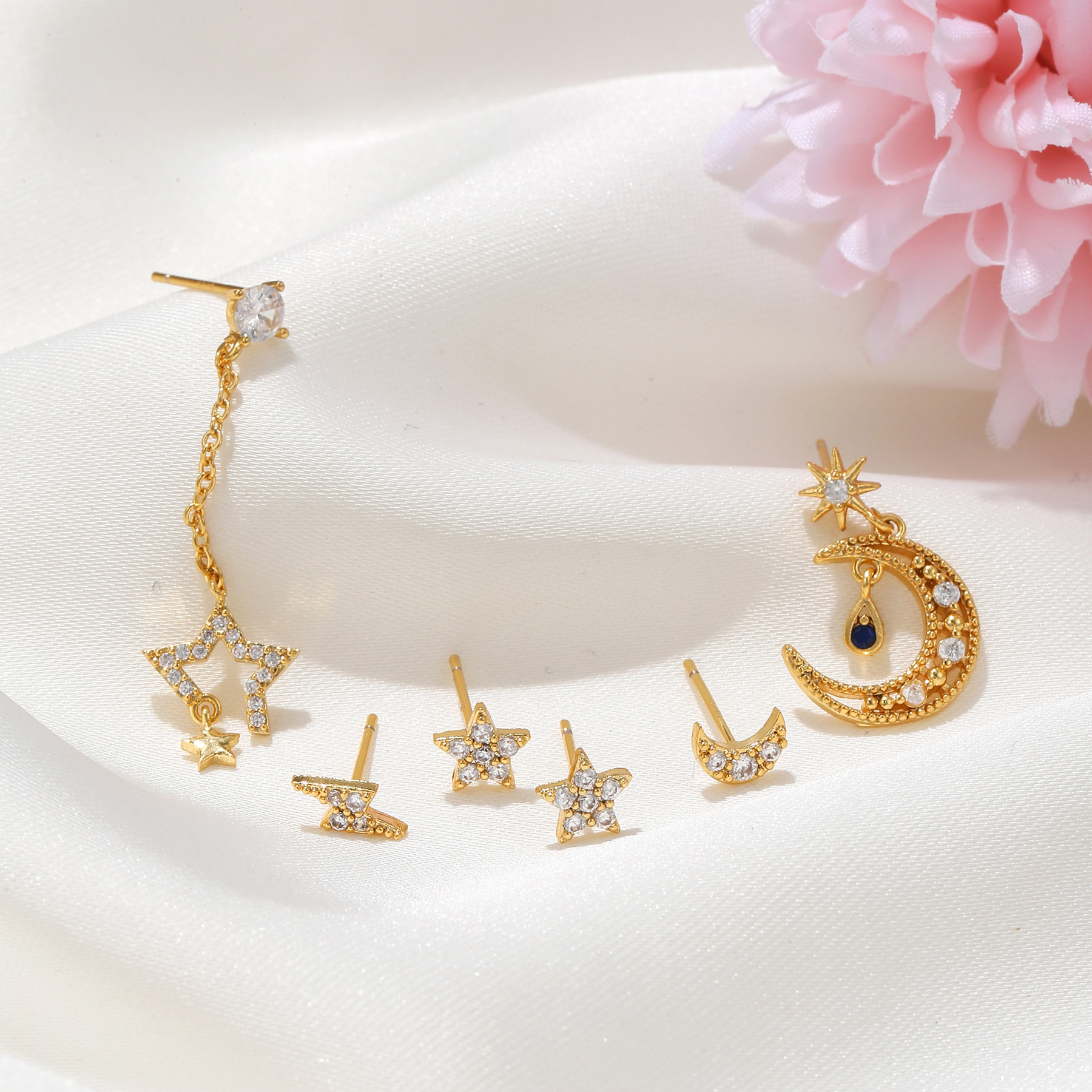 Fashion Star Brass Ear Studs Gem Copper Earrings