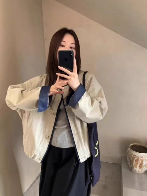 2025秋季新款韩版撞色简约时尚短外套女宽松休闲夹克上衣气质百搭|undefined