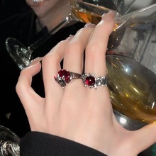 不规则红珠子戒指女ins小众设计冷淡风高级指环时尚气质闺蜜戒指