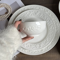 フランス式中古休日ロマンチックな荘園のレリーフの花の陶磁器の皿のデザートの皿の洋食のスープの皿の食器のセット