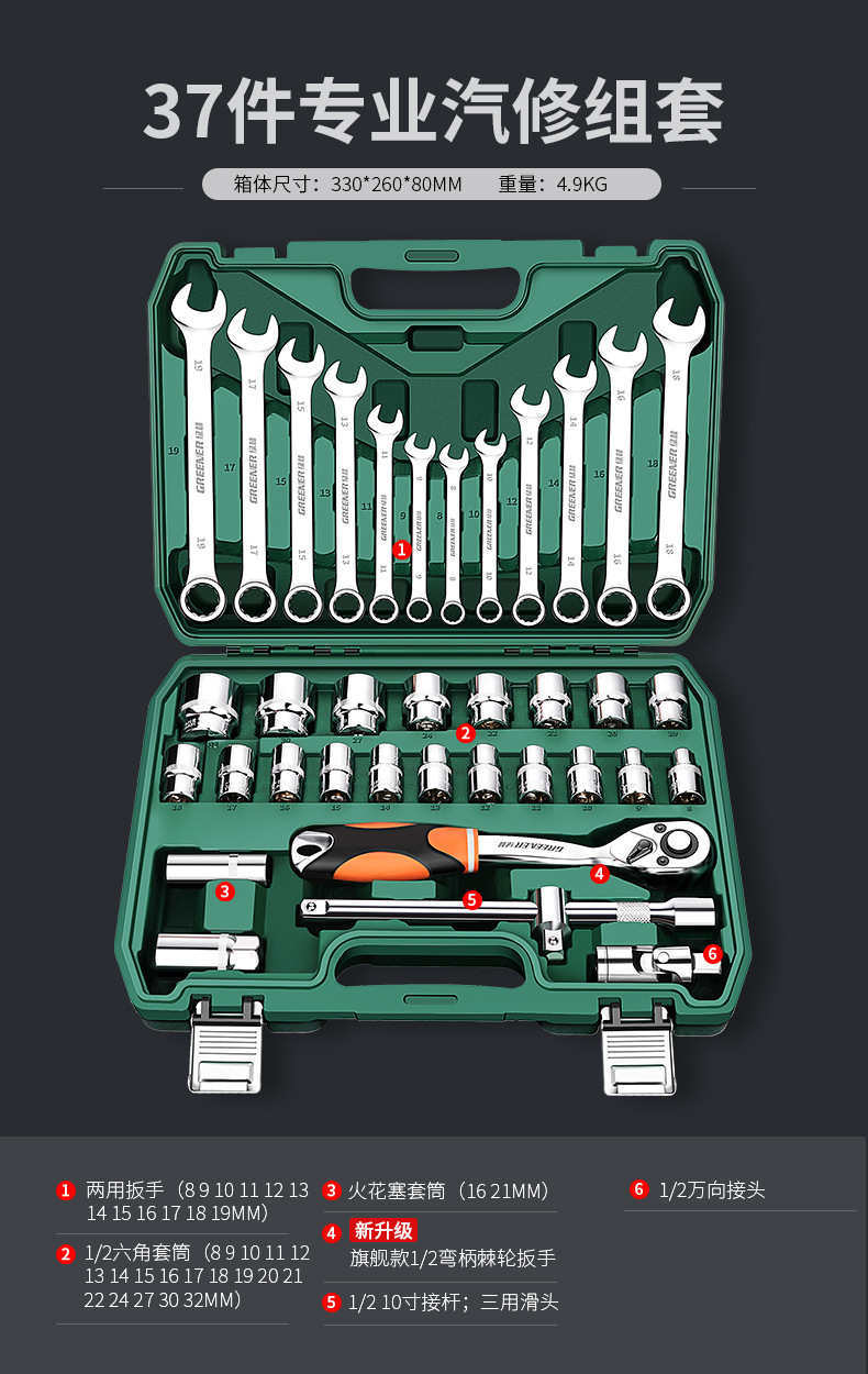 Suitable for Green Forest Auto Repair Tool Set Ratchet Quick Socket Wrench Sleeve Car Repair Motorcycle Maintenance
