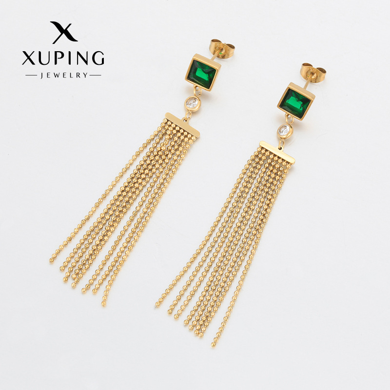 Xuping acero inoxidable 14k color largo orejas bordas temperamento popular estilo estilo de personalidad europeo y americano pendientes transfronterizos al por mayor mujeres