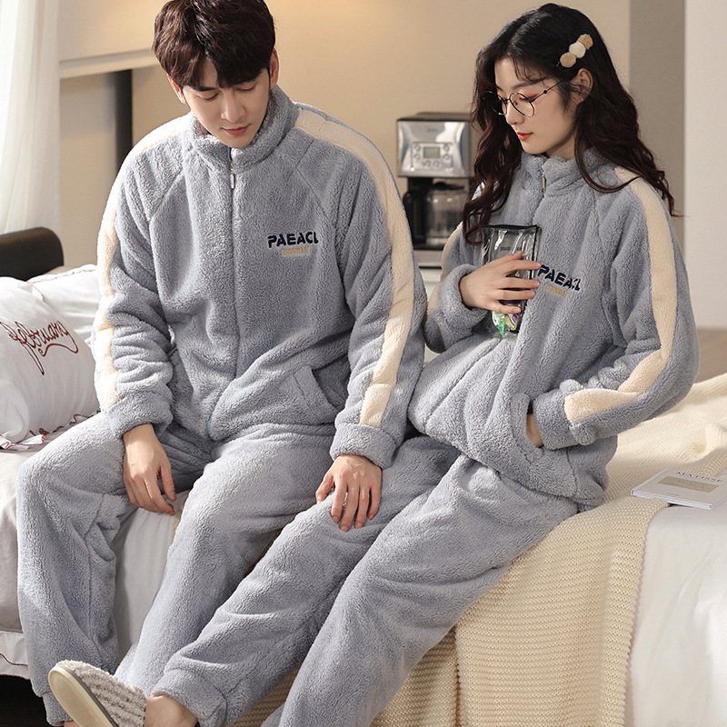 Double-Sided Coral Fleece Warm Couple Pajamas Winter Zipper Cardigan Plaid Soft Sports Style Double Pocket Home Wear Double-Sided Coral Fleece Warm Couple Pajamas Winter Zipper Cardigan Plaid Soft Sports Style Double Pocket Home Wear