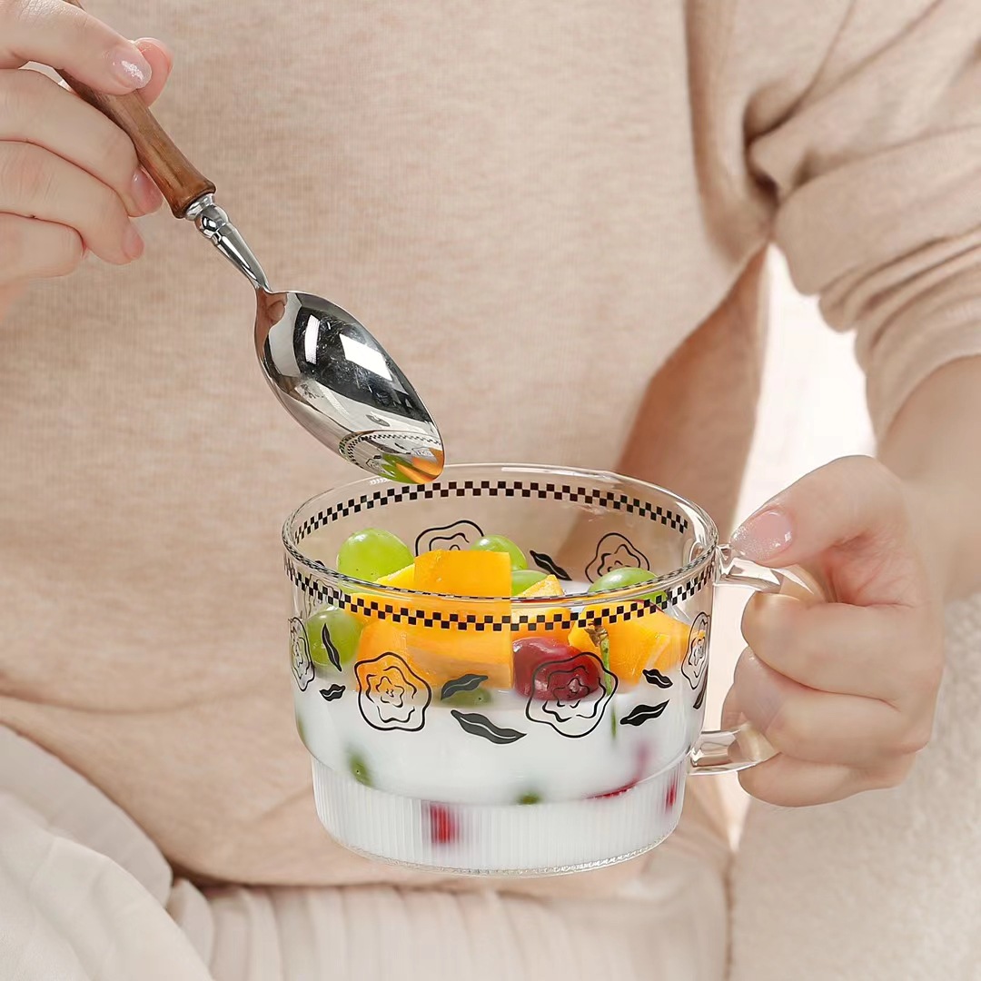 Creativo de cristal gris flor conejo taza personalizada de gran capacidad de la taza de leche del desayuno