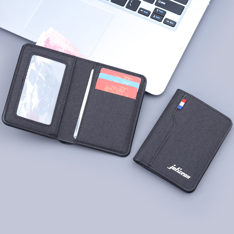 Cartera vertical de tela suave, cartera de lona, cartera plegable de cuero para hombres, mini vaqueros, cartera pequeña, cartera de tarjetas para hombres.