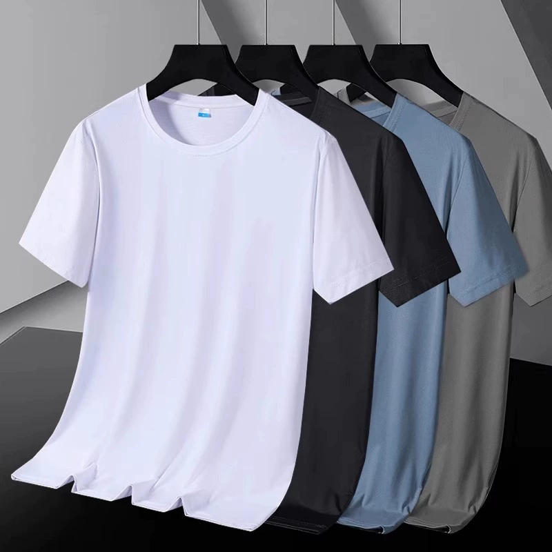 Летняя футболка из ледяной сетки, мужская спортивная крутая сетчатая тонкая свободная футболка с половиной рукавов и короткими рукавами для верхней одежды