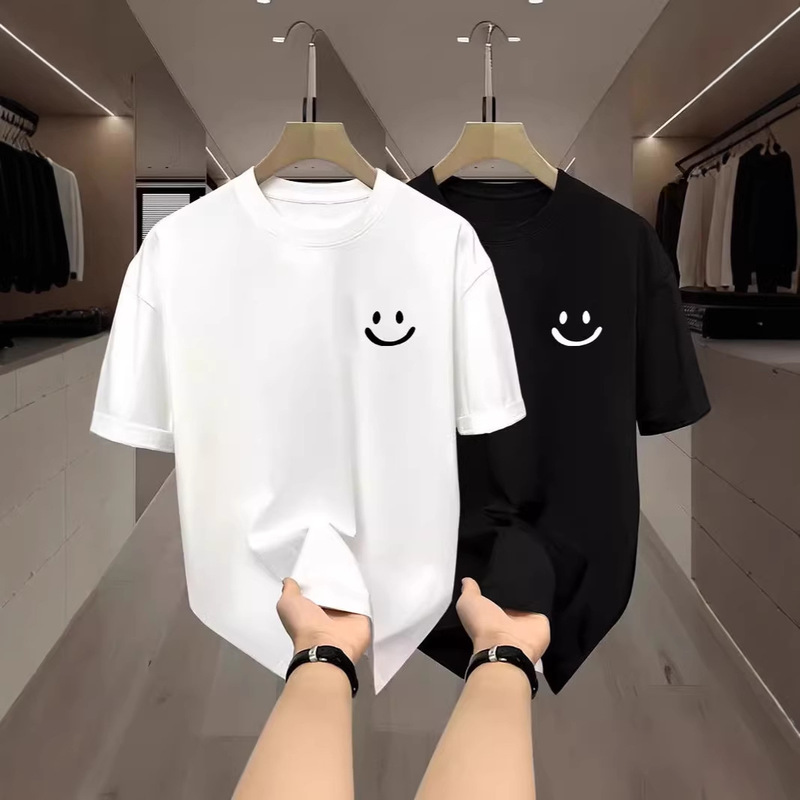 Summer Tops, White Ice Silk Hong Kong Style Men's and Women's T-Shirts, Versatile Simple Tops, Couple Outfits, Same Style Short-Sleeved Tops for Men and Women Summer Tops, White Ice Silk Hong Kong Style Men's and Women's T-Shirts, Versatile Simple Tops, Couple Outfits, Same Style Short-Sleeved Tops for Men and Women