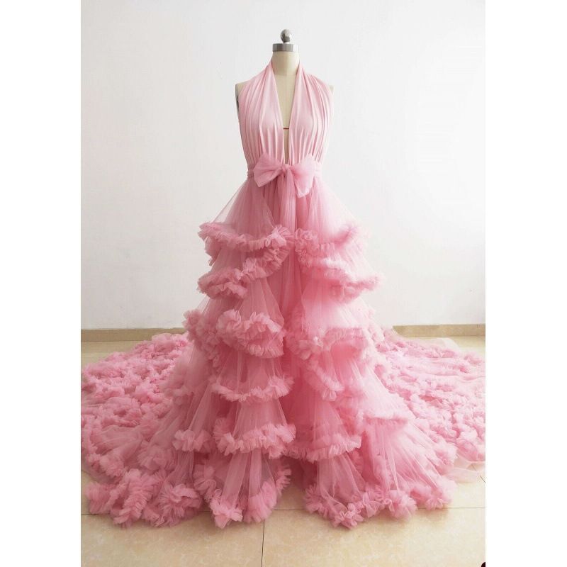 Women's Long Trailing Mesh dress Photo Studio Sexy Pregnant Women's Skirt Bridal Heavy-Duty Morning Gown Bathrobe