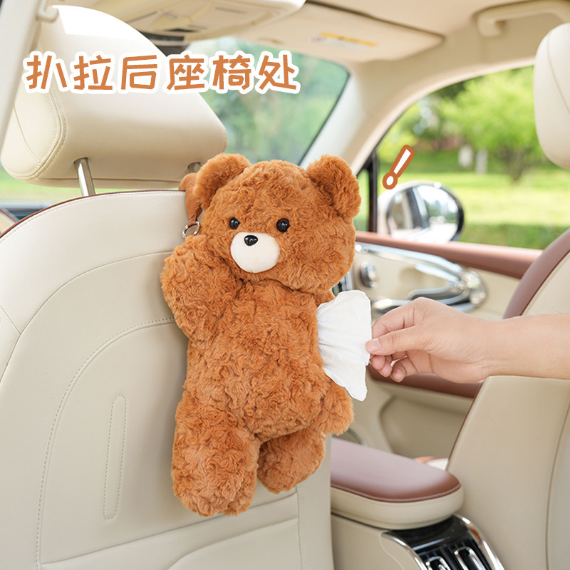 Automóvil encantador gato perro caja de toallas de dibujos animados muñeca coche colgante caja de extracción muñeca de peluche bolsa de toallas de papel