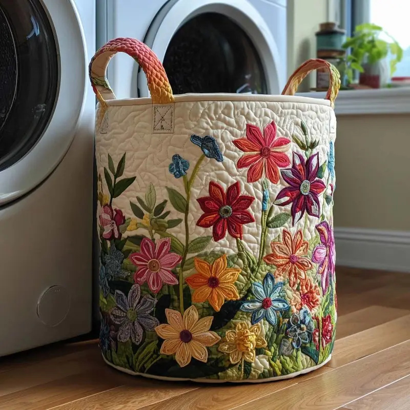 2026 New Model Amazon Independent Site 3D Printed Quilted Cotton Laundry Storage Basket Dustproof Dirty Clothes Basket