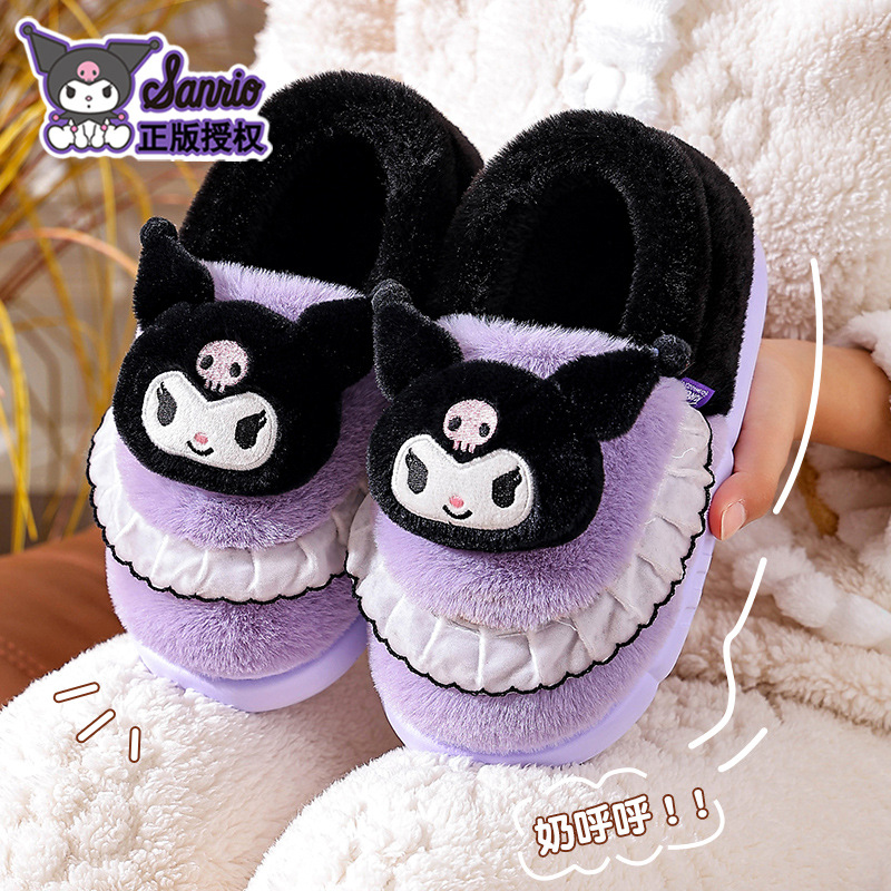 Sanliogou zapatillas de algodón de talón para mujeres otoño y invierno 2025 nuevas zapatillas de algodón casero de terciopelo KULOMI gruesas