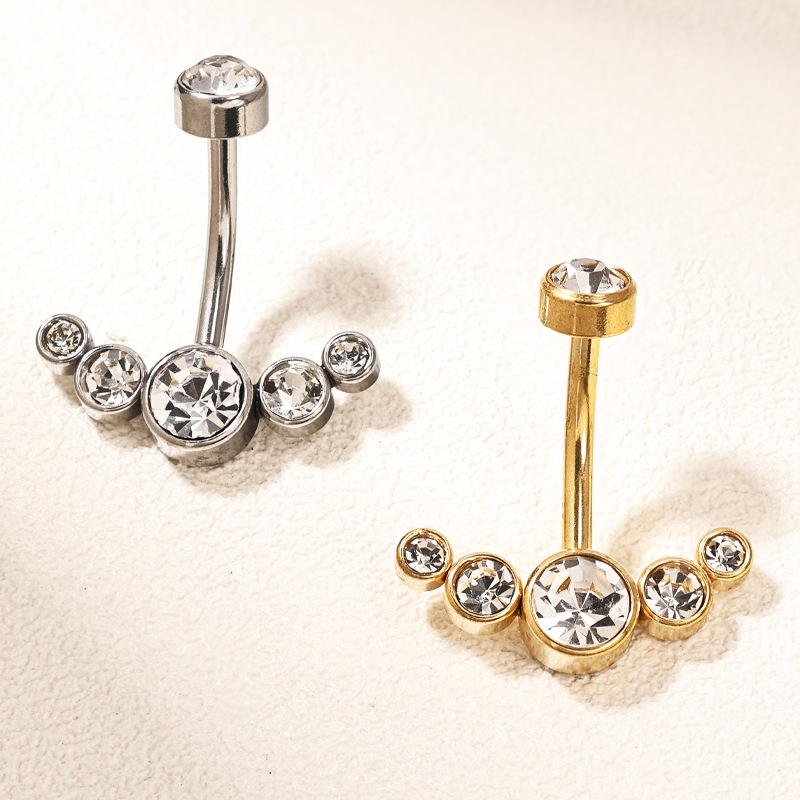 European American Fashion Belly Button Ring Zircon Navel Jewelry Stainless Steel Flower Design Gold 2024 Spring detail image 8