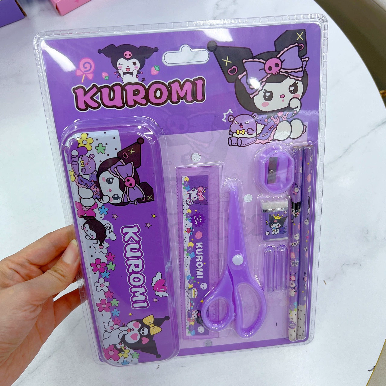 Sanrio, детская канцелярия для младших школьников, обучающий набор: ножницы, линейка, пенал для карандашей, новая коллекция
