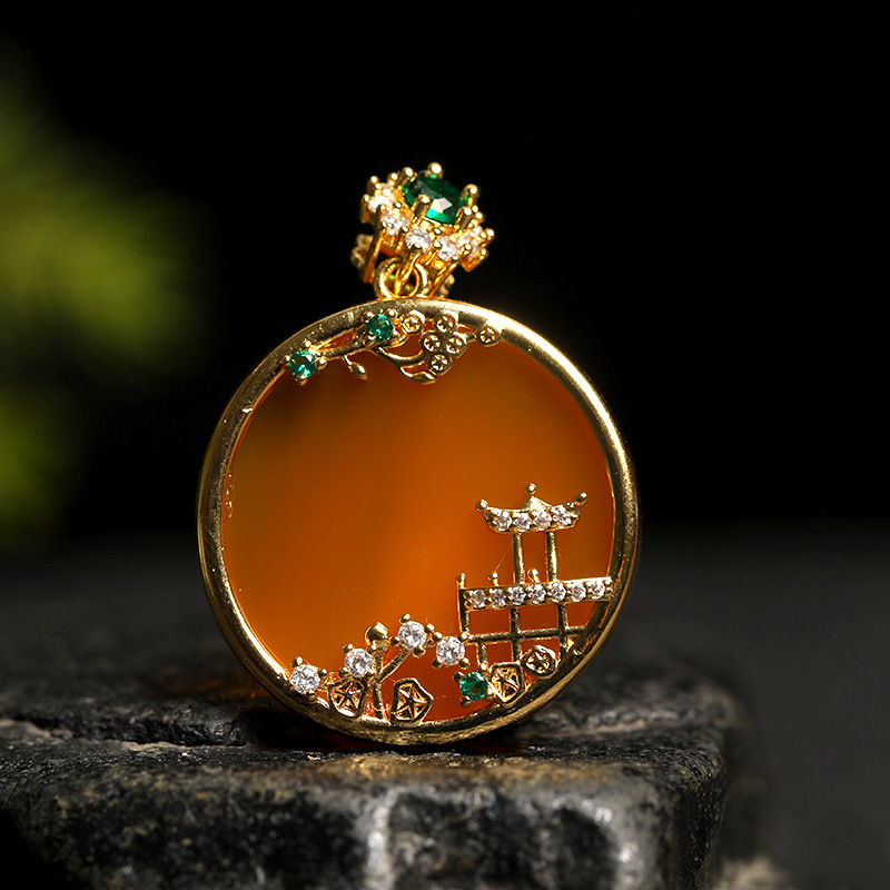 智贝详情图_17玉髓吊坠玉髓镶嵌观音佛吊坠古法金镶嵌款925