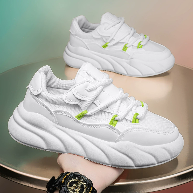Мужская обувь, новые весенние универсальные повседневные кроссовки, спортивные туфли на толстой подошве, увеличивающие рост, модные белые туфли