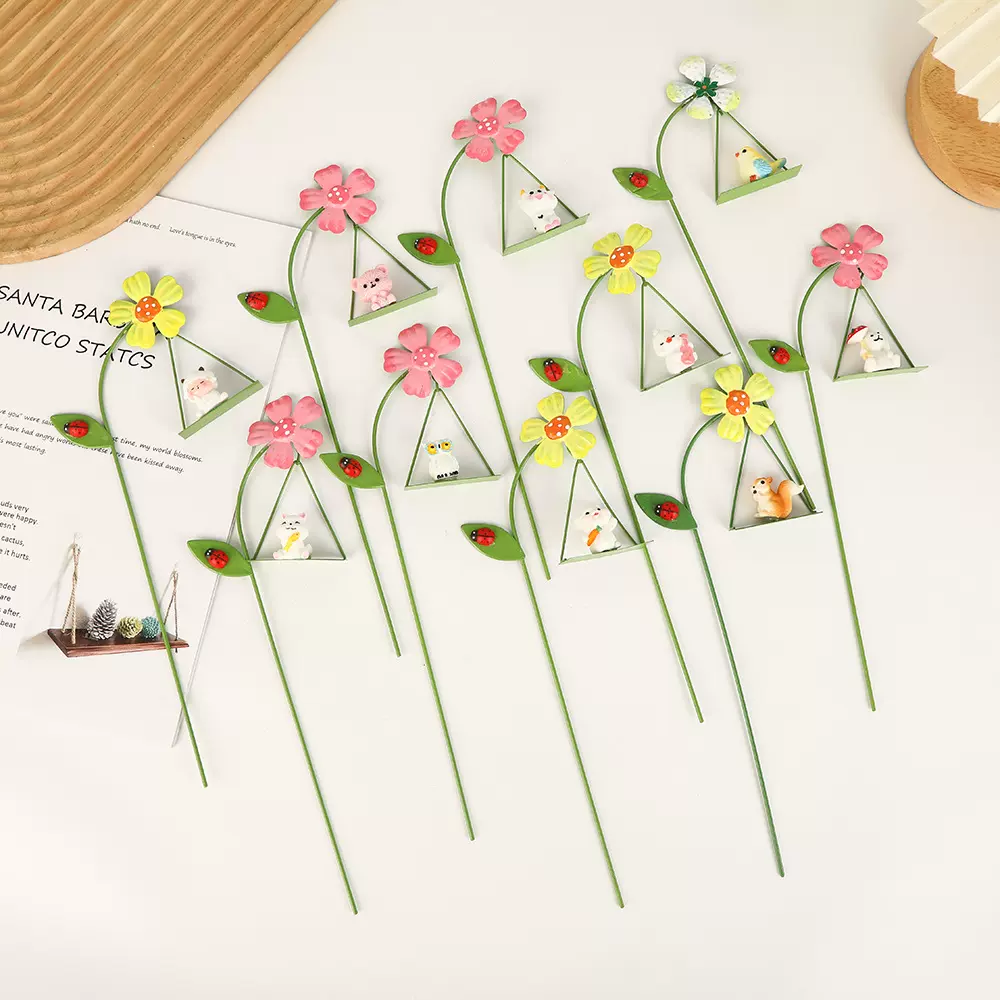 跨境金属树脂插花装饰摆件 可爱动物多肉花盆微景观家居花盆装饰