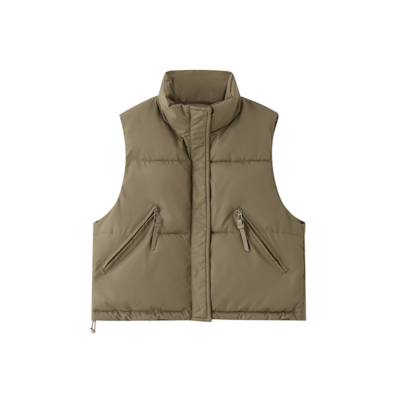 2025 otoño y invierno chaleco de pluma de algodón mujer corto nuevo estilo coreano suelto de cuello de collar de hombro chaleco de algodón abrazadera chaqueta