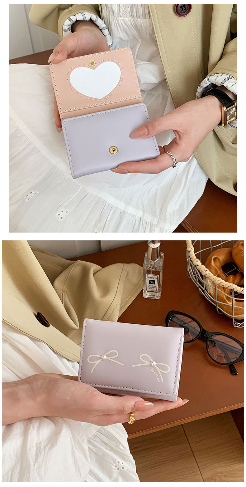48g Weight Polyester Lining Material Magnetic Buckle Closure Type Small Wallets Bags Type 1 Piece Quantity Holiday, Daily Occasion Pu Leather Material Bow Knot Pattern All Seasons Season Women's Gender Sweet Style Square Shape Women's Bow Knot Pu Leather Magnetic Buckle Wallets 9