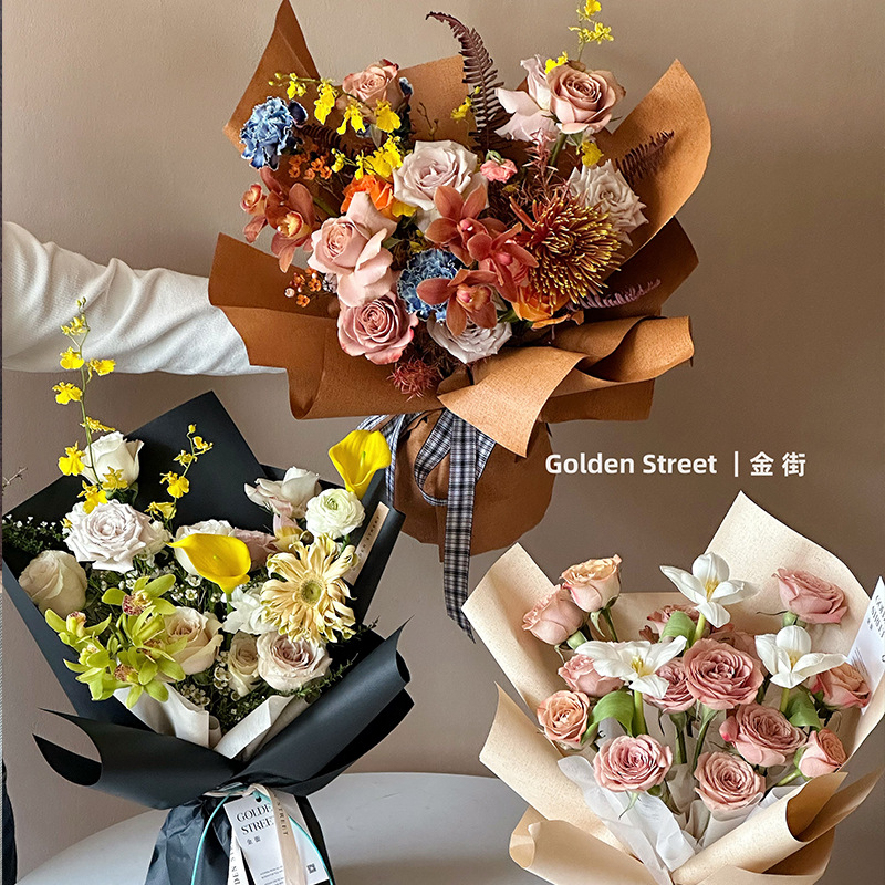 Papel de regalo rojo neto de doble cara de Rosa del arte floristería al por mayor material floral color sólido papel de regalo en relieve de la flor