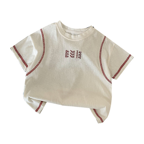 Children's T-shirt Korean Version 2025 Summer New Arrival 5-Panel Boys' Simple Casual Crew Neck Top Summer Dress Shirt Short Sleeve Trendy T