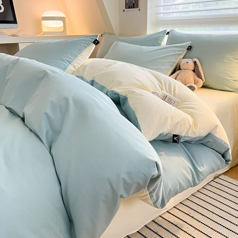 Cama de algodón de clase A para madres y bebés, ropa de cama de cuatro piezas, ropa de cama de color sólido, ropa de cama, dormitorio de estudiantes, tres piezas