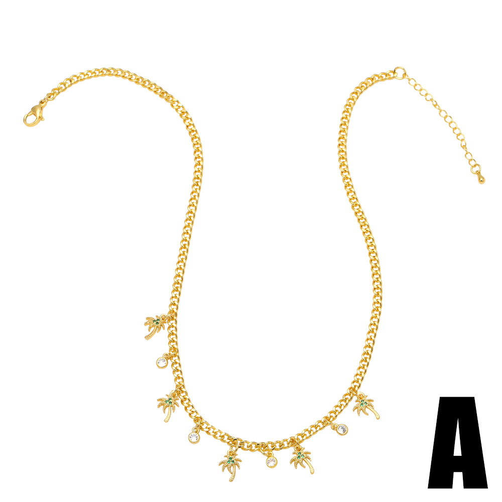 Fashion Devilu0027S Eye Coconut Tree Copper Pendant Necklace Inlay Zircon Copper Necklaces