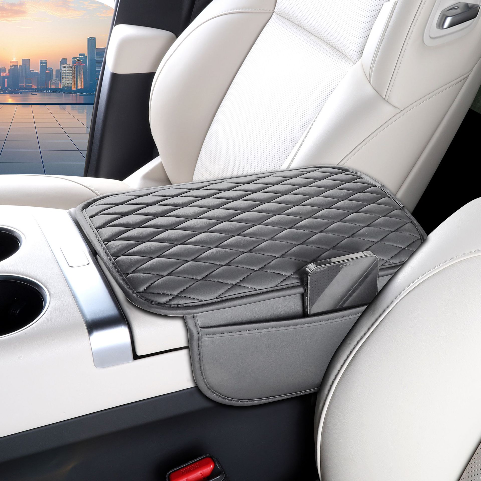 Car Center Armrest Pad PU Leather Waterproof Storage Mat Universal