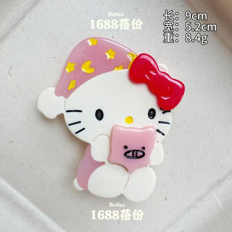 新款醋酸拼接卡通KT猫发夹高端边夹helloKitty猫可爱鸭嘴夹头饰|undefined