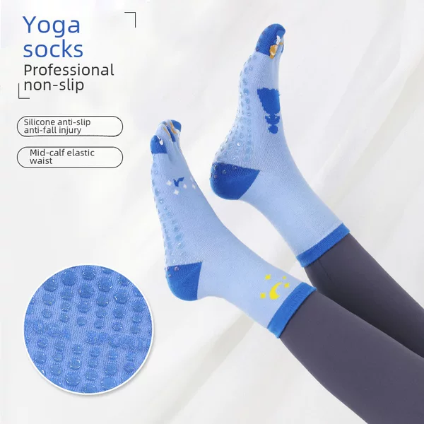 In-Stock Cotton Yoga Socks, Pilates Professional Non-Slip Grip Mid-Tube Sweat-Absorbing Fitness Sports Cute Personality Five-Toe Socks