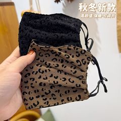 蕾丝冬季加厚可水洗女网纱豹纹时尚成人刺绣女士洋气保暖口罩防风