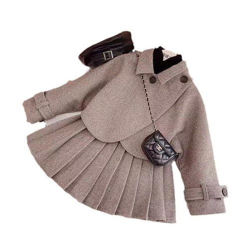 Korean Spring and Autumn Girls' Wool Blend Set Jacket Pencil Skirt Two-Piece Set Fashionable and Trendy