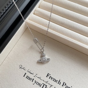Kashite South Korea Korean style S925 sterling silver fashion shape pin Diamond-embedded Saturn temperament necklace necklace women's net red