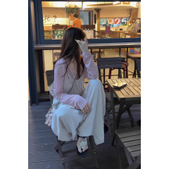 韩系慵懒风宽松设计感背带裤一整套女夏季修身防晒长袖T恤两件套