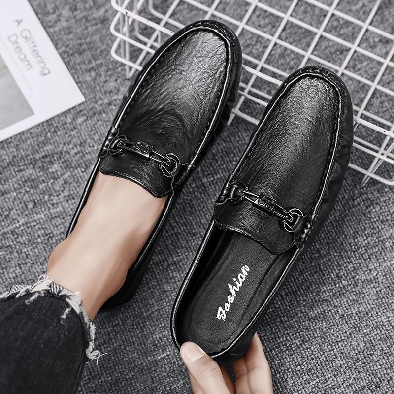 Men's shoes 2022 new men's Bean shoes autumn casual leather shoes men's lazy one-pedal driving men's shoes wholesale