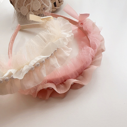 New Princess Style Lolita Style Sweet Pleated Mesh Pearl Children's Hairband Head Buckle Hairpin Hair Accessories